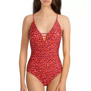 GB Gianni Bini Party Animal Print One Piece Swimsuit Size XS Strappy Back New